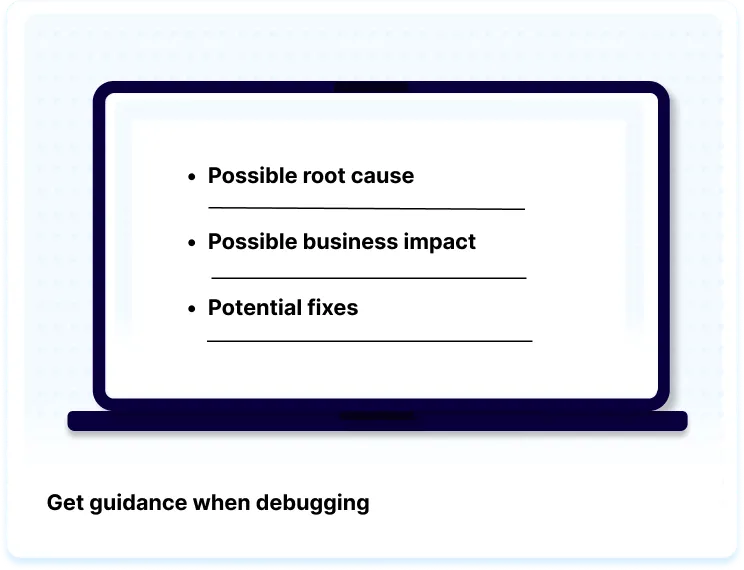 The image is a simple illustration serving as an example of how the Tag Debug Assistant guidance feature looks like. There is text saying: "Get guidance when debugging".